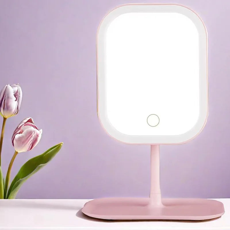 LED makeup mirror by WinniHouse with touch control, three light temperatures, and rechargeable battery seen in the image.