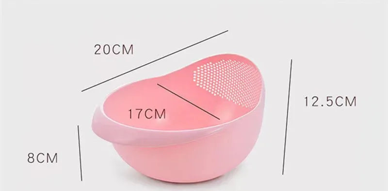 Plastic rice strainer and kitchen colander by WinniHouse for washing rice, fruits, and vegetables in the sink.