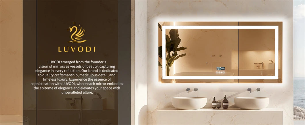 Smart LED bathroom mirror with Bluetooth and anti-fog, wall-mounted by WinniHouse, featuring built-in lighting and sleek design.