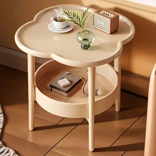 Modern elegant round side table by WinniShop with storage shelf, lightweight design for living room or bedroom decor.