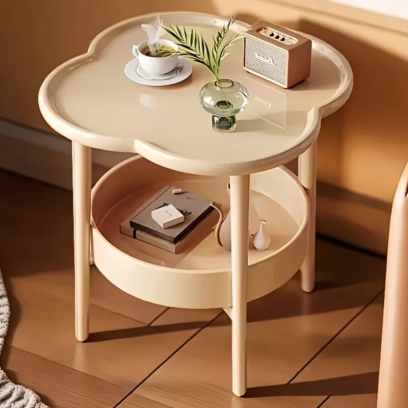 Modern elegant round side table by WinniShop with storage shelf, lightweight design for living room or bedroom decor.
