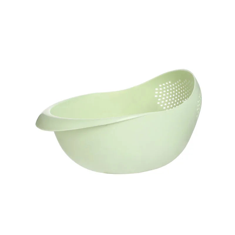 Plastic rice strainer and vegetable colander by WinniHouse, kitchen sink tool for washing rice, fruits, and vegetables.
