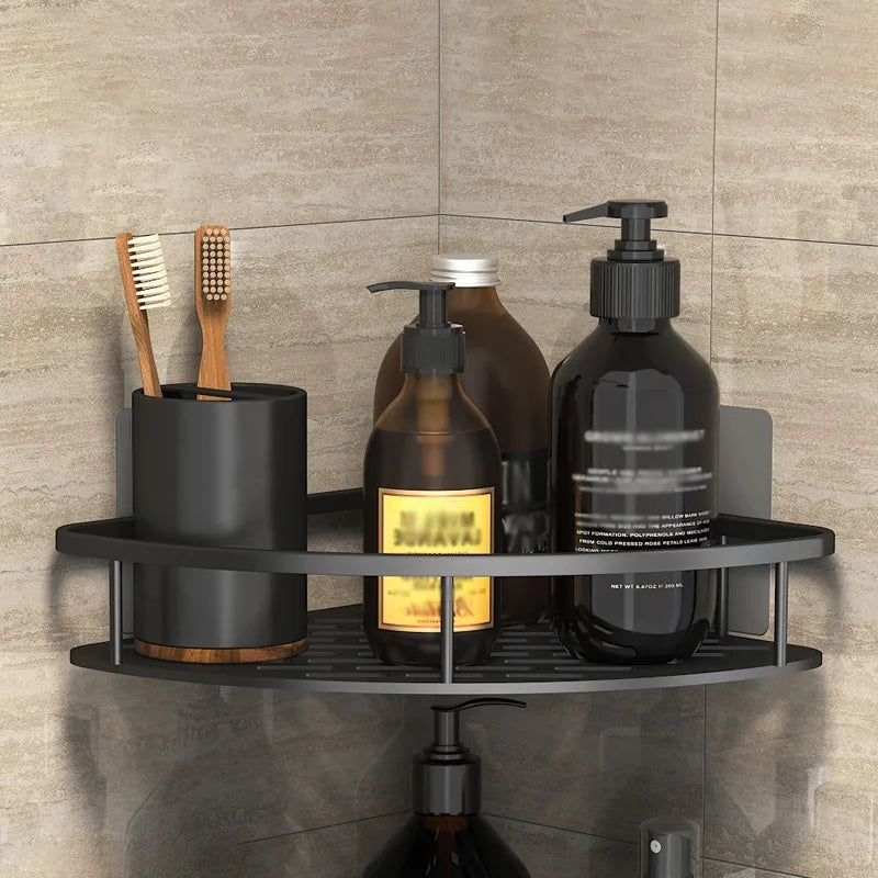 Wall-mounted bathroom storage shelf by WinniHouse, shower organizer for shampoo bottles and bathroom accessories.