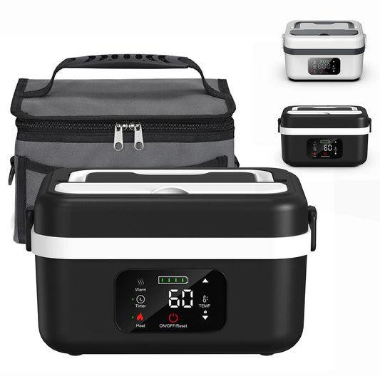 Wireless electric insulated lunch box by WinniHouse, showing its compact design and insulated container for hot food.