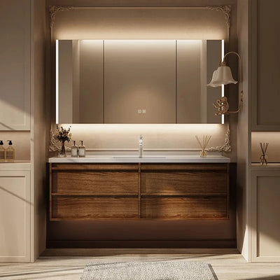 Mueble de Baño de Madera Maciza con Lavabo, Mueble de Baño Vintage con Separador de Inodoro, Muebles de Almacenamiento Armadi