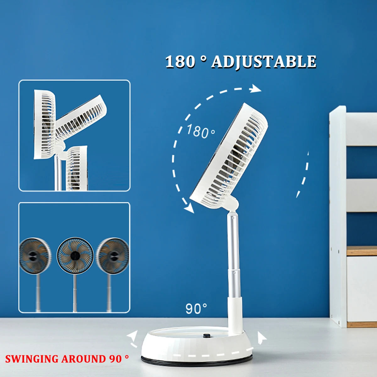 Portable WinniHouse air cooler fan with foldable design and remote control for adjustable cooling and airflow.