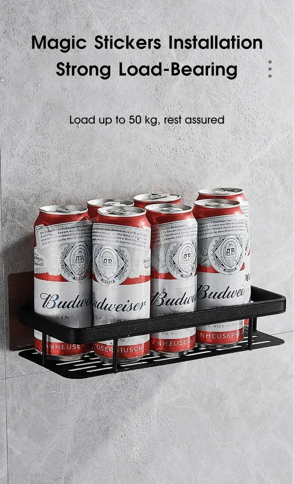 Wall-mounted corner bathroom storage organizer by WinniHouse with adhesive, no drill, includes shelf and drain for shower organization.