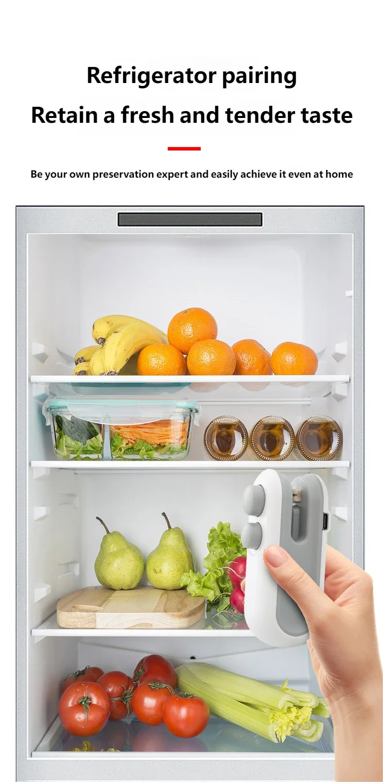 Portable USB rechargeable food sealer by WinniShop with clip, plastic storage bag, and compact design for airtight sealing.