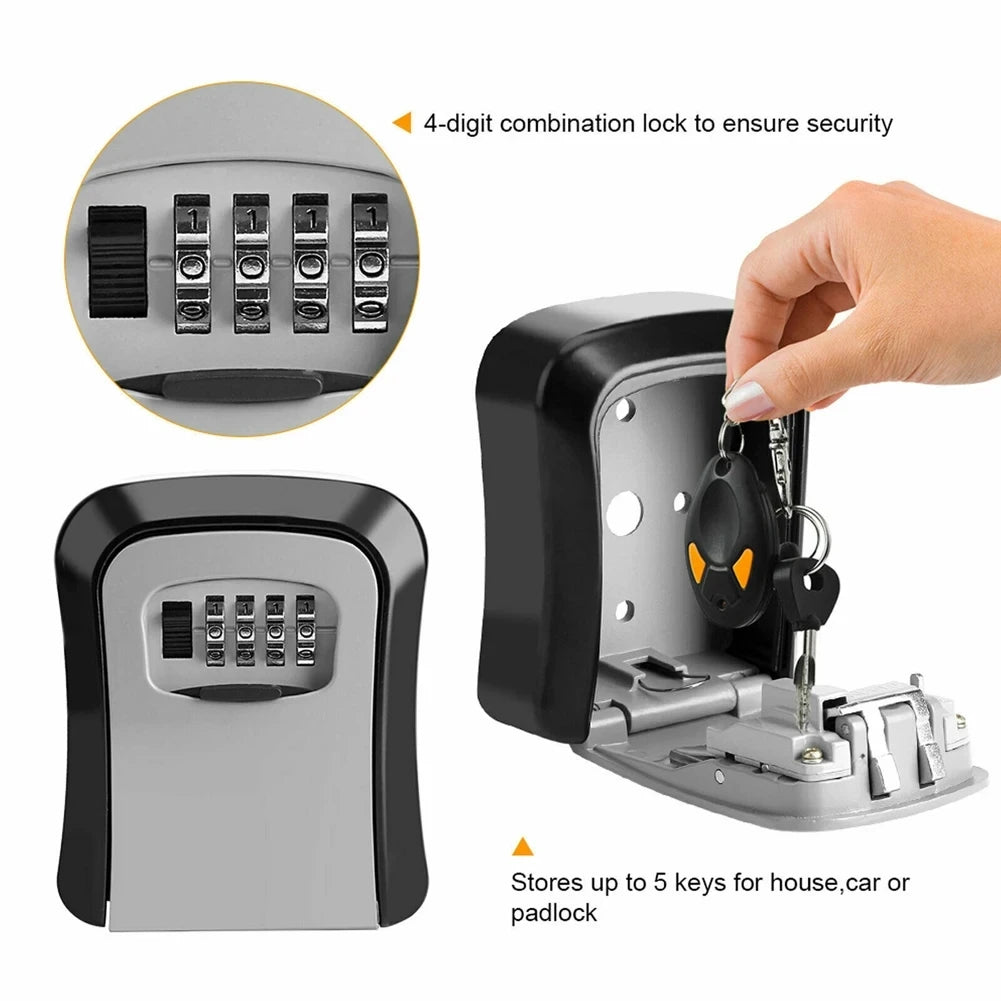 WinniHouse HEE RAK 4-digit lockbox with metal ABS case, wall-mounted security storage for keys and valuables