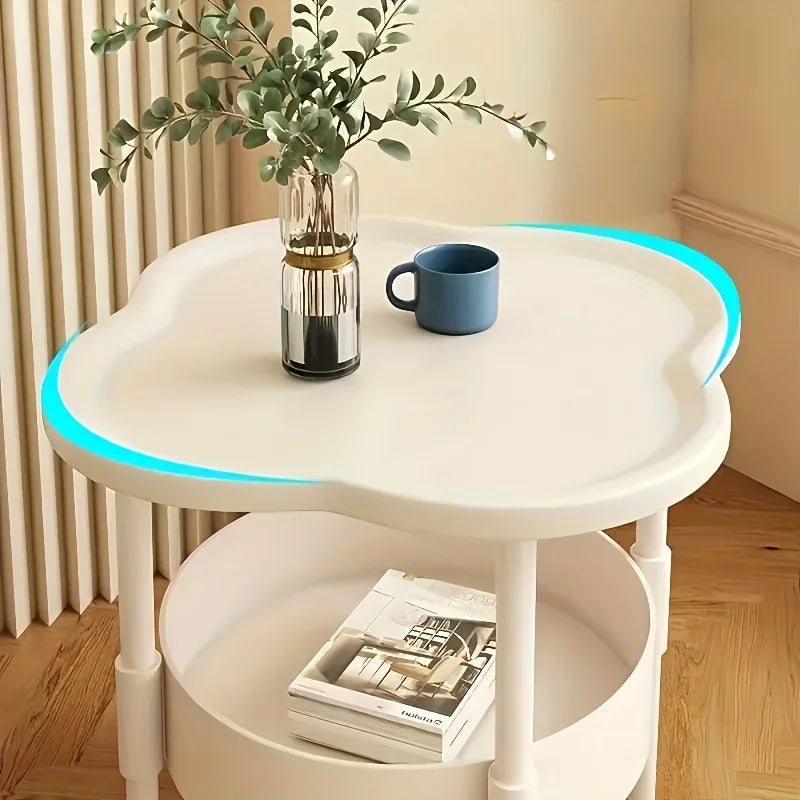 Modern red round accent table with storage shelf from WinniShop, lightweight design for living room or bedroom use.