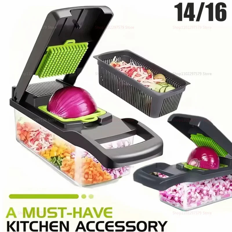 WinniHouse portable multifunctional vegetable chopper with stainless steel blades and compact design for easy kitchen prep.