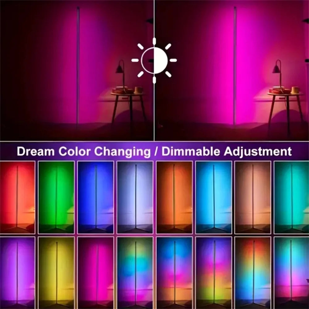 WinniHouse LED RGB floor lamp with music sync, featuring colorful lights and modern design, perfect for ambient lighting.