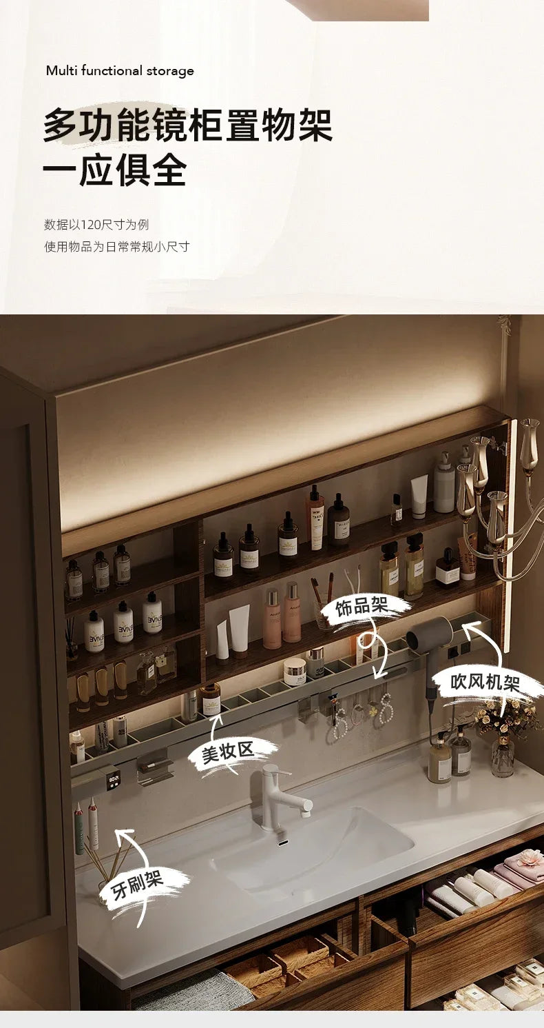 Solid wood vintage bathroom cabinet with sink and toilet separator, storage drawers, and rustic design by WinniShop.