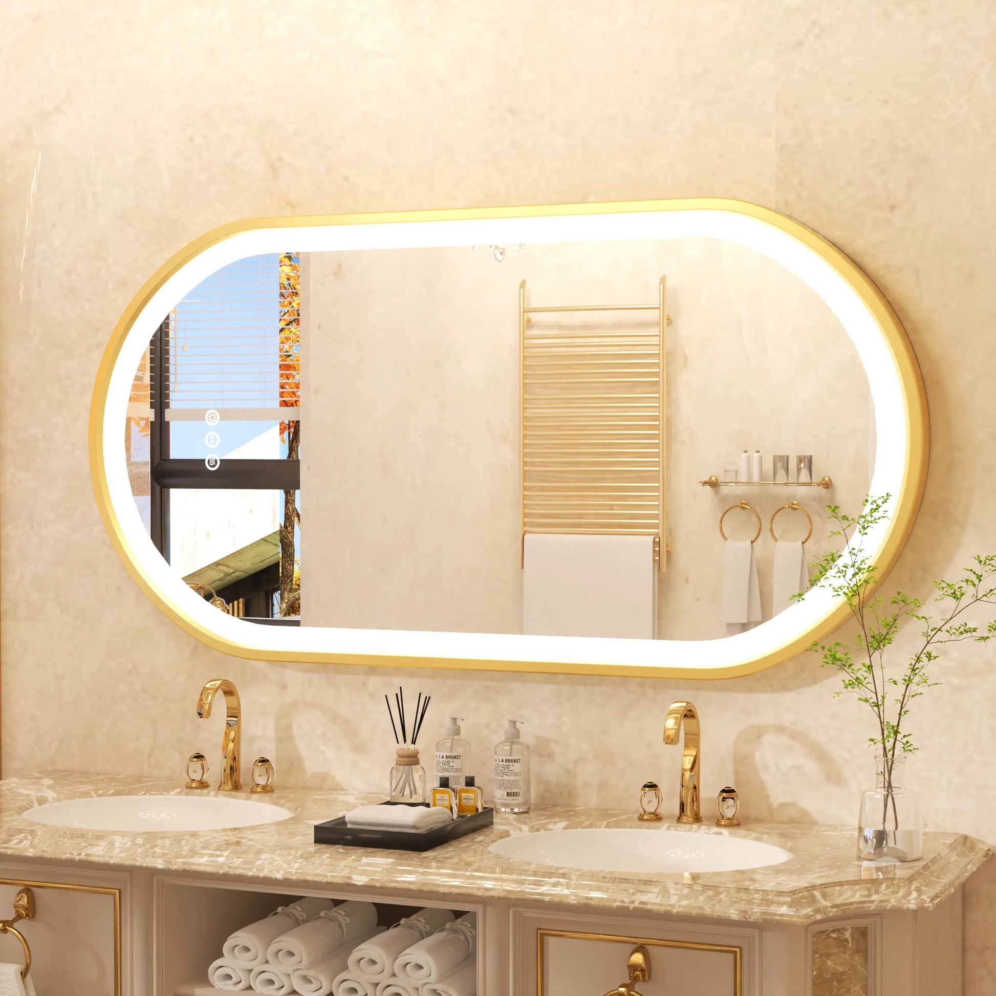 Large oval LED bathroom mirror with adjustable lighting, wall-mounted with anti-fog memory frame, illuminated makeup mirror by WinniShop