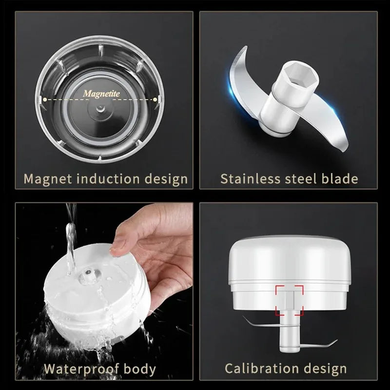 Electric garlic chopper by WinniHouse with USB, 250ml capacity, compact design for easy garlic mincing.