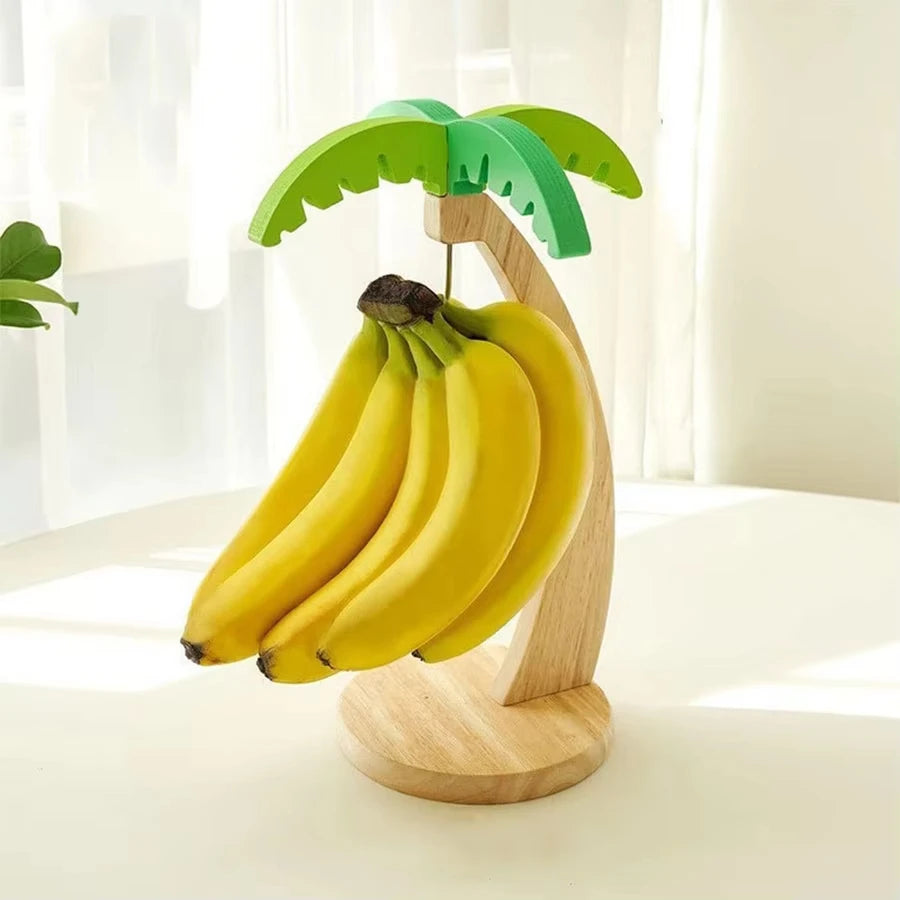 Wooden hanging kitchen shelf in banana shape by WinniHouse, featuring a natural finish and versatile storage for kitchen organization.