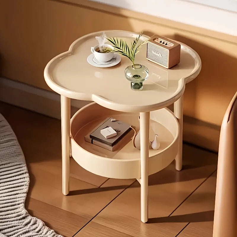 Modern round red accent table with storage shelf, lightweight design ideal for living room or bedroom by WinniShop.