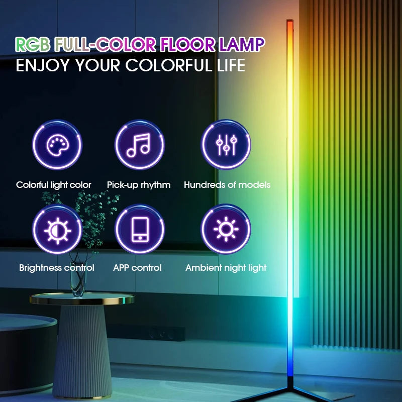 WinniHouse LED RGB floor lamp with adjustable brightness and color, featuring built-in speakers for musical synchronization.