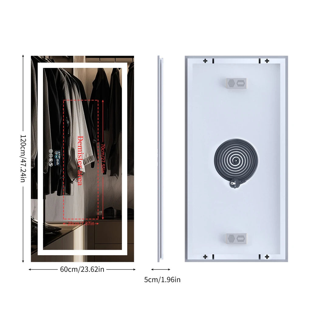 Smart LED bathroom mirror with Bluetooth and anti-fog, wall-mounted by WinniHouse, featuring modern design and built-in lighting.