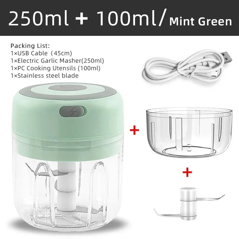 Electric garlic chopper by WinniHouse with USB, 250ml capacity, compact design, perfect for quick garlic mincing.