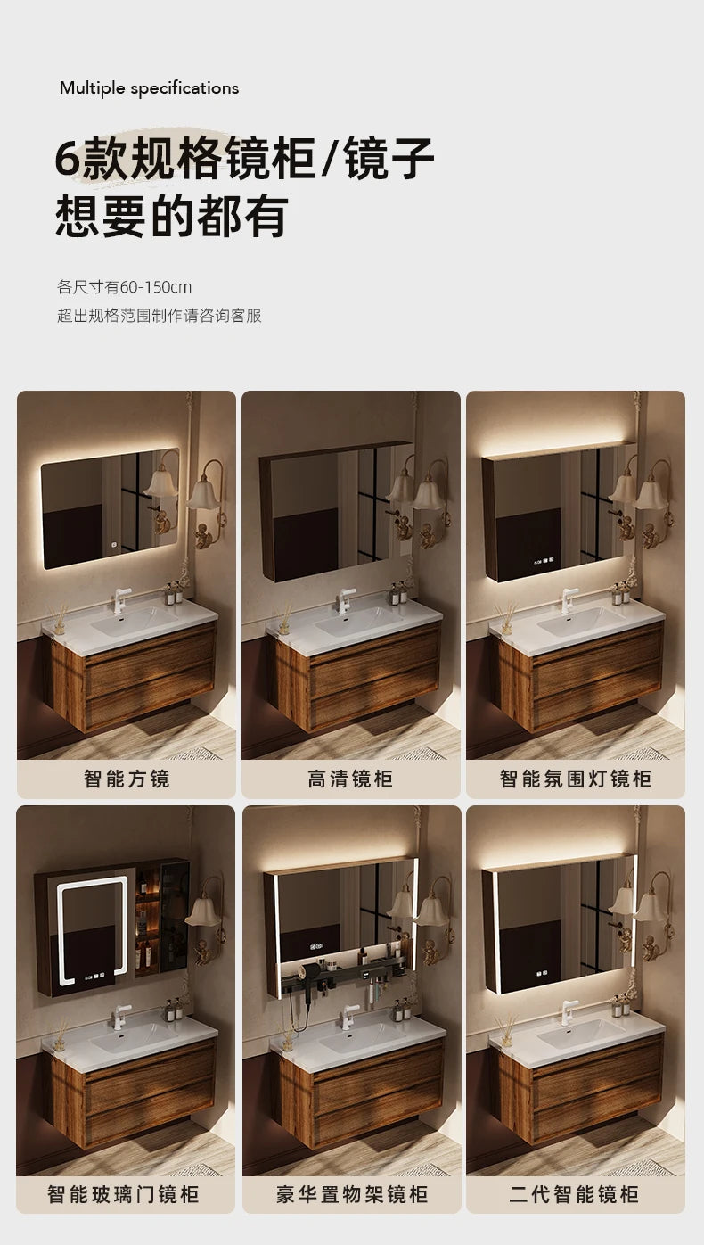 Solid wood vintage bathroom cabinet with sink, storage drawers, and toilet separator, by WinniShop.