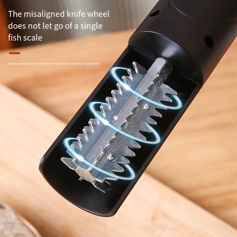 Portable waterproof electric fish scaler by WinniHouse, showing the sleek, handheld device with textured grip for easy fish cleaning.