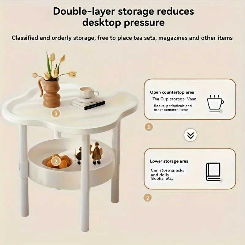 Modern red round side table by WinniShop with storage shelf, lightweight design for living room or bedroom.