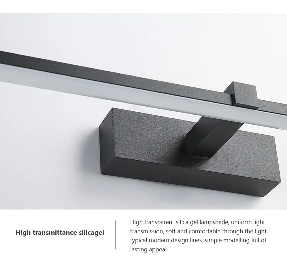 WinniHouse LED wall lamp for bathroom mirror, modern black and white waterproof indoor lighting for makeup and bathroom illumination.