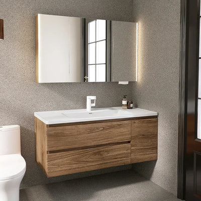 Mueble de baño minimalista moderno de Color nogal, combinación de lavabo de baño, gabinete integrado de cerámica, muebles para el hogar