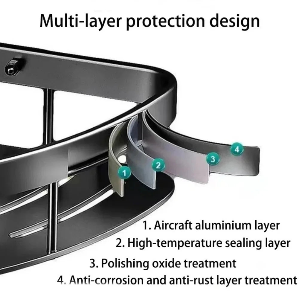 Wall-mounted corner bathroom storage organizer by WinniHouse with adhesive, no drilling, includes shower shelf and drainage for bathroom.