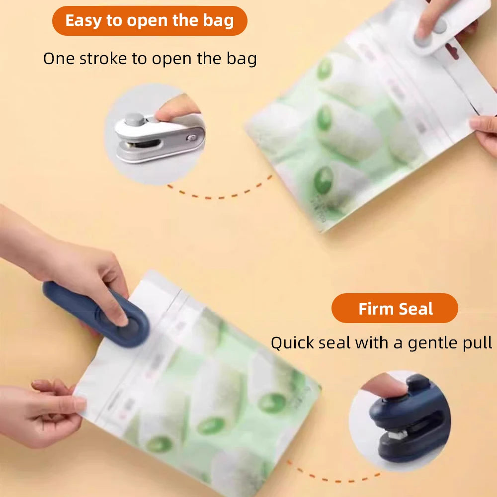 WinniShop mini handheld heat sealer for plastic bags, portable food packaging and sealing with clip, compact and easy to use.