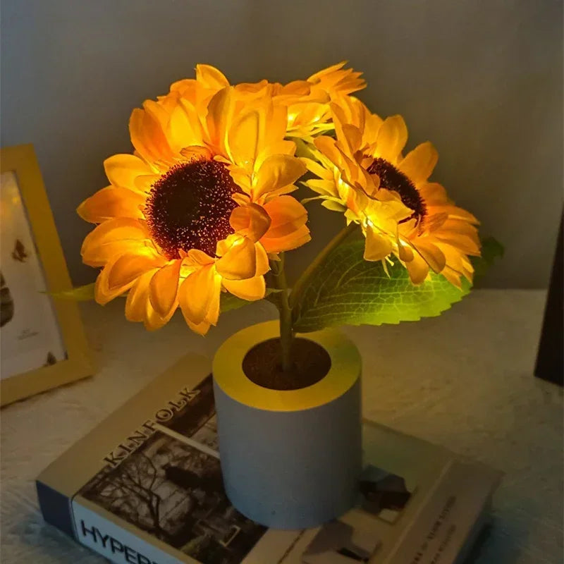 Rechargeable LED sunflower night light by WinniHouse, featuring a vibrant sunflower design and soft ambient glow.