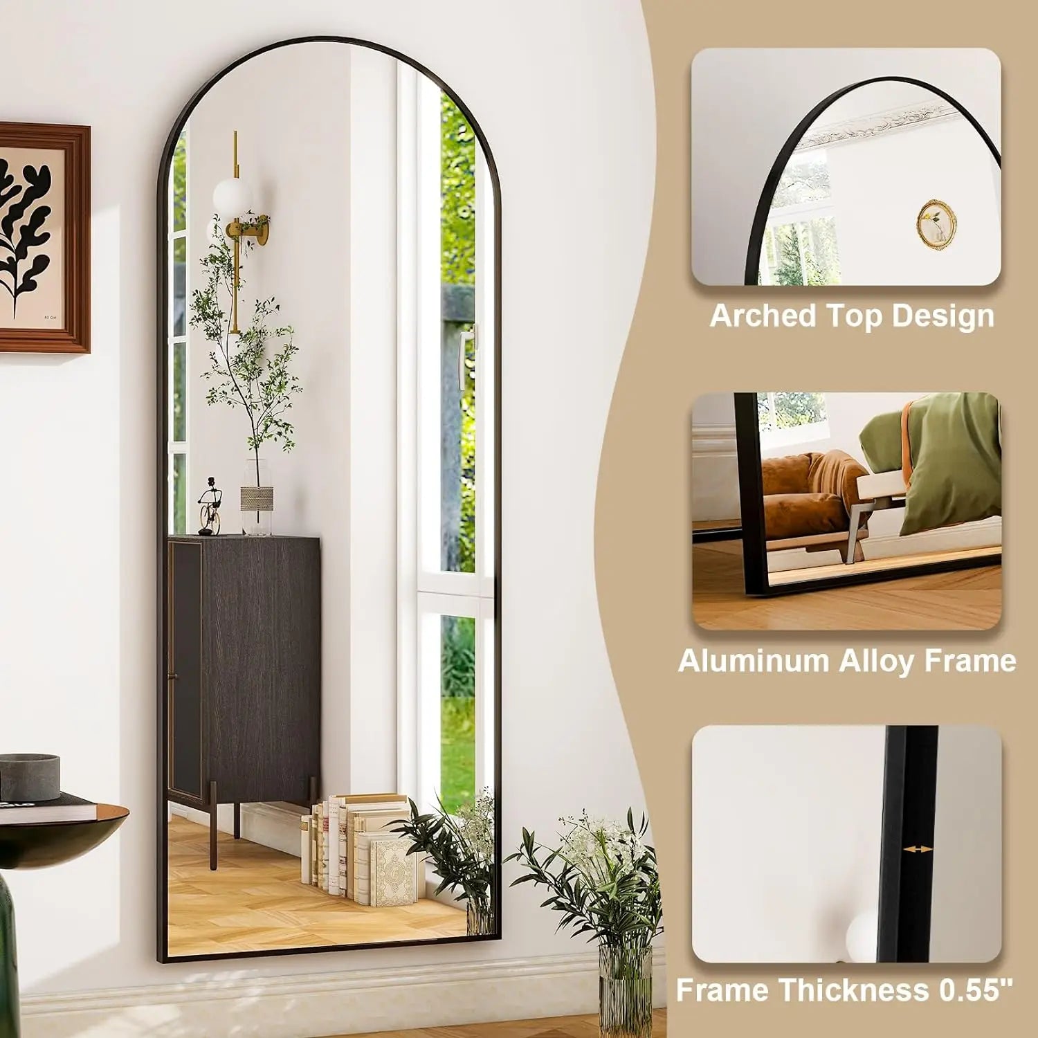 Full-length aluminum frame mirror from WinniShop, large standing mirror for bedroom or living room, 26" x 71" size.