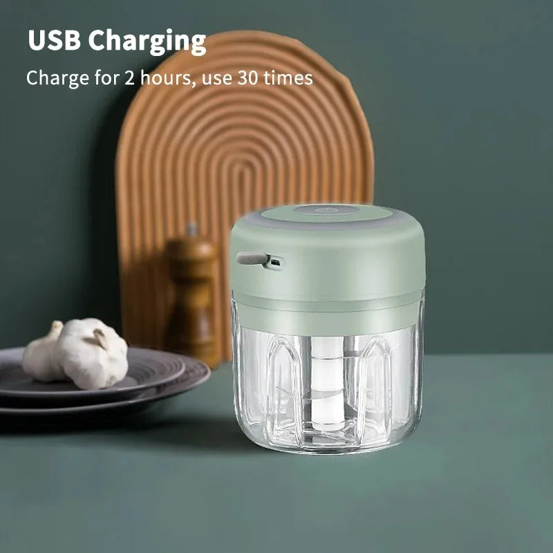 Electric garlic chopper by WinniHouse with USB, 250ml capacity, compact design, suitable for quick garlic preparation.