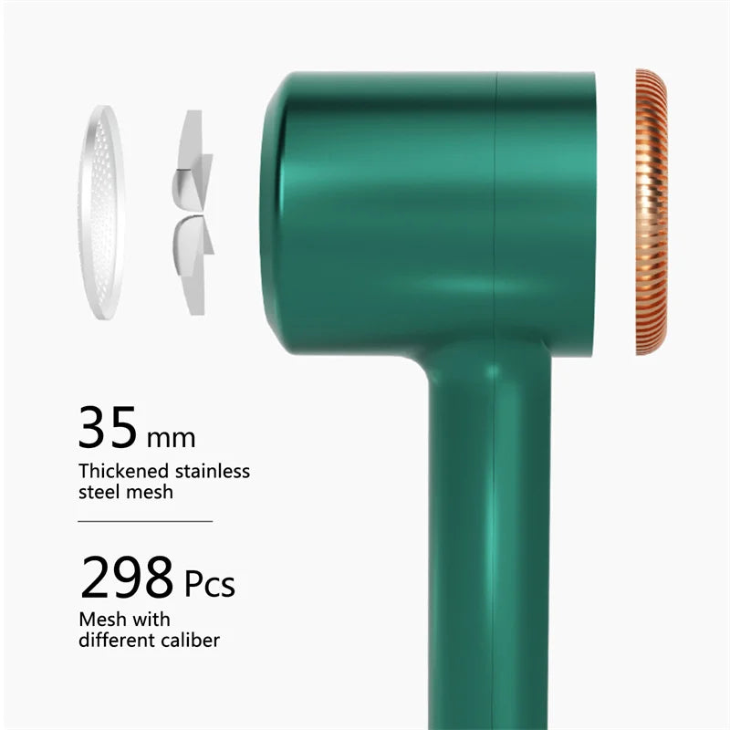 Portable electric lint remover for clothes by WinniShop, shown removing lint and fuzz from a plush sweater. Rechargeable design.