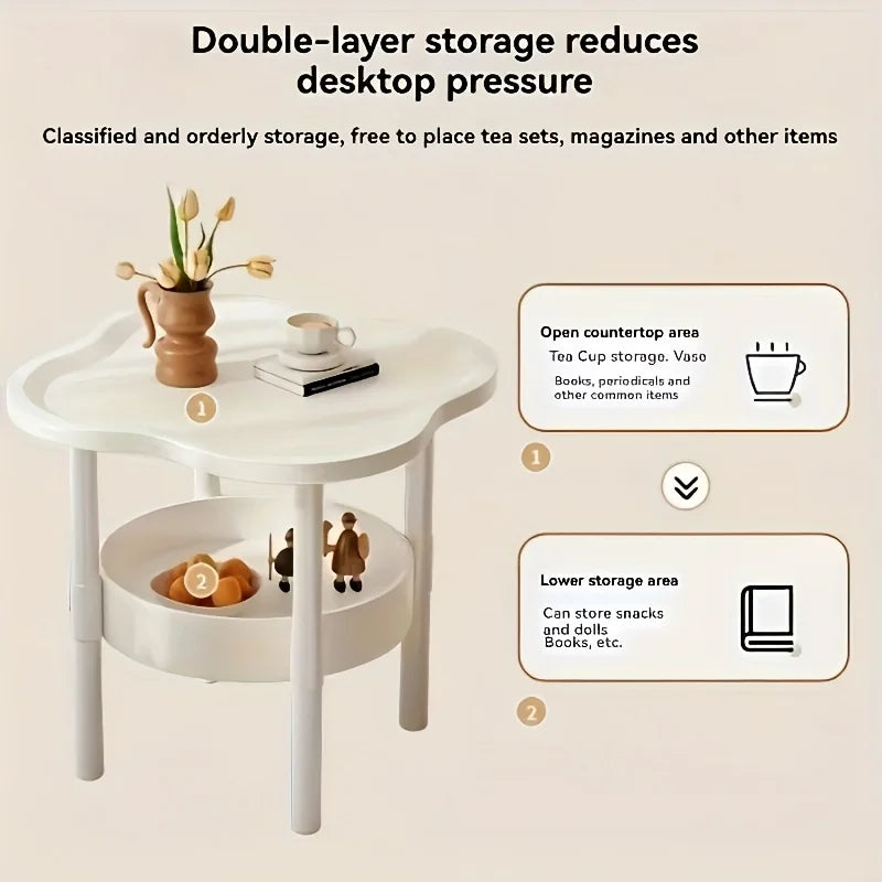 Modern red round side table by WinniShop with storage shelf, lightweight and elegant for living room or bedroom.