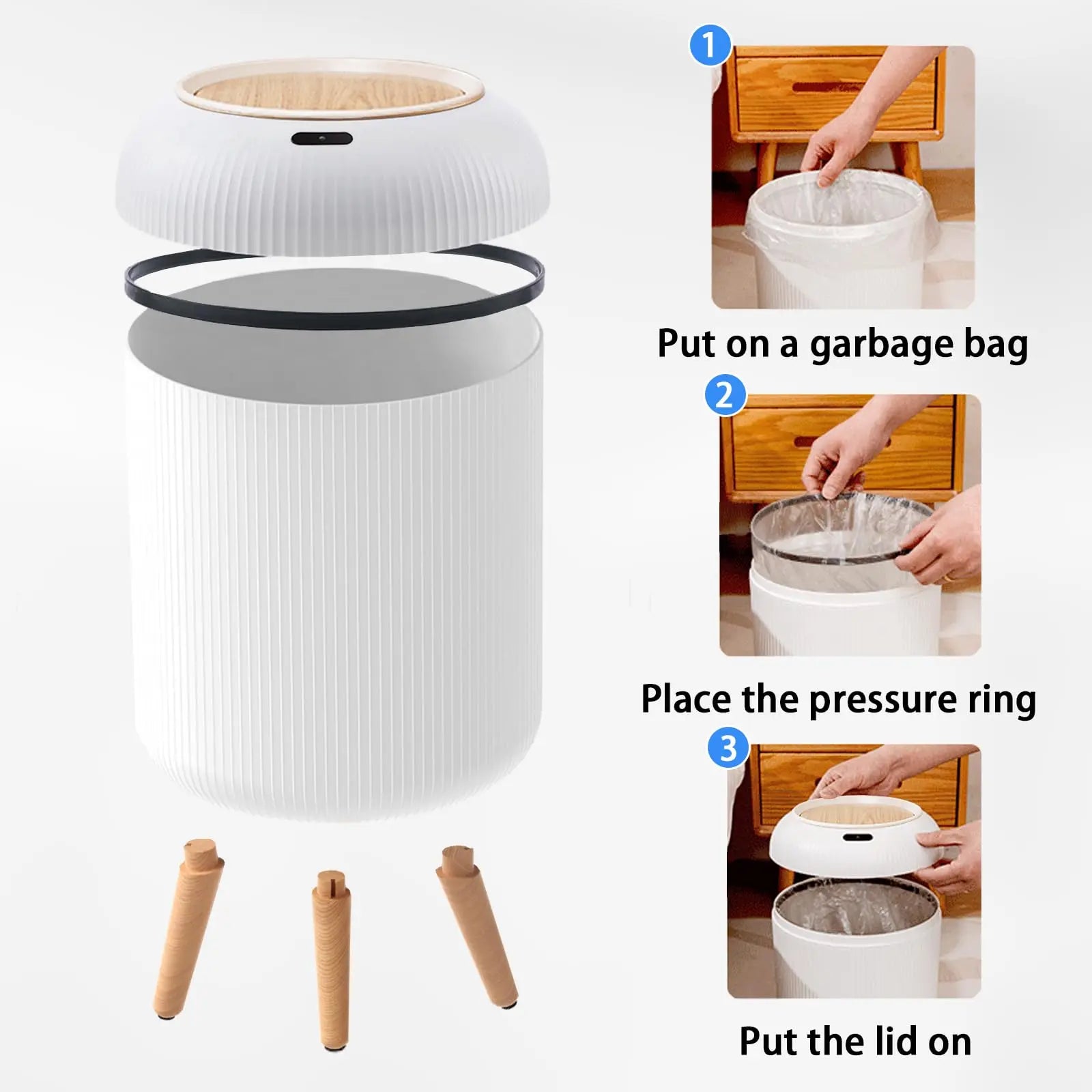 Automatic motion sensor trash can with lid by WinniHouse, featuring a sleek design and touchless operation for easy waste disposal.