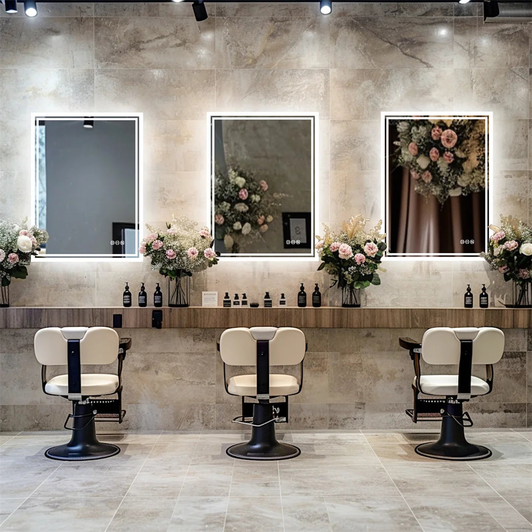 WinniShop LUVODI LED backlit bathroom mirror with defog feature, frameless, adjustable brightness for shower or grooming spaces