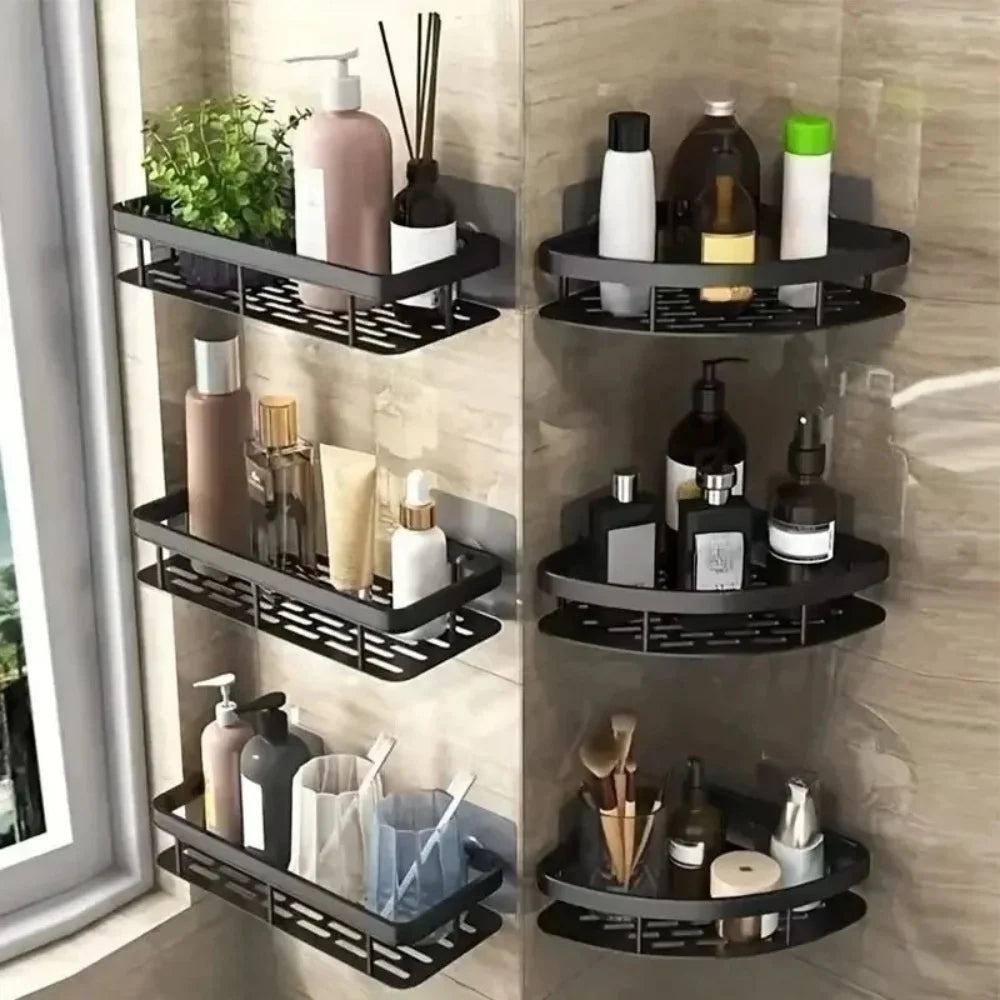 WinniHouse bathroom corner storage organizer with adhesive escurridor, wall-mounted shower shelf, no drill, ideal for bathroom organization