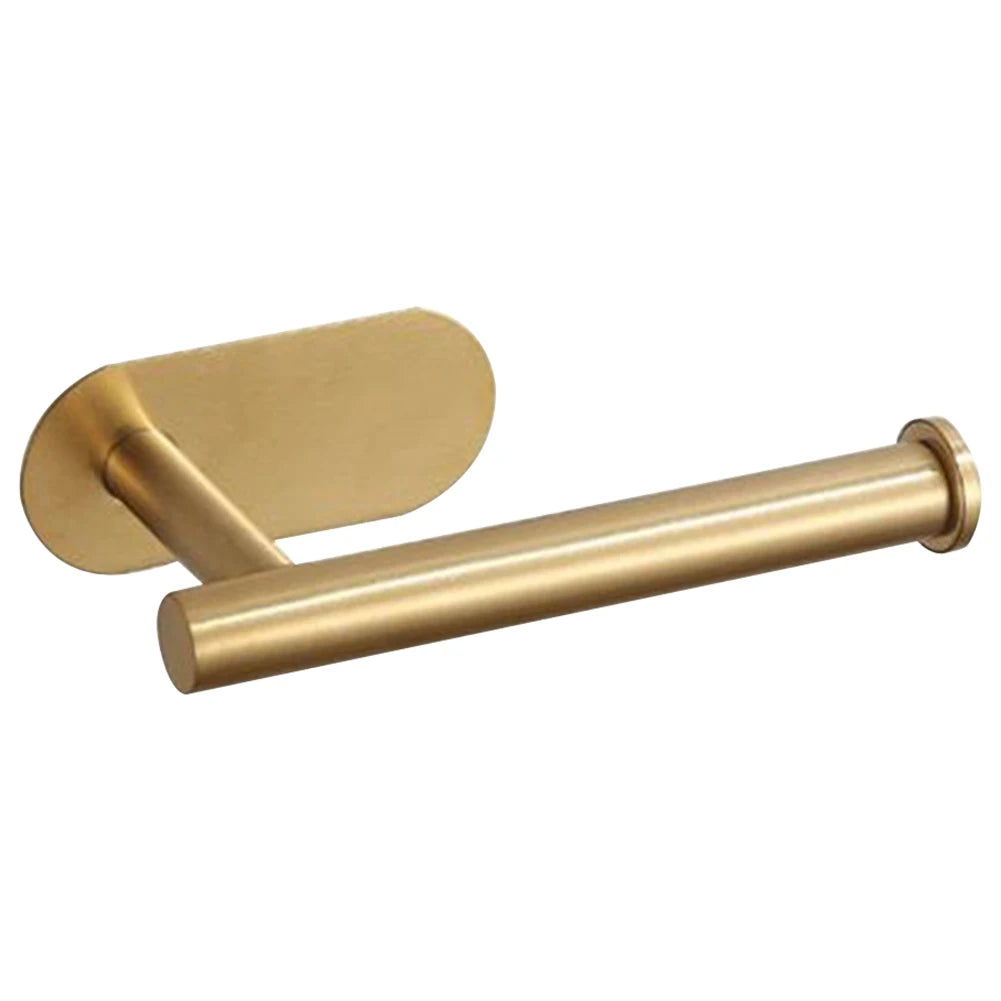 WinniHouse stainless steel adhesive toilet paper holder with wall mount, bathroom organizer, no drilling, and towel storage.