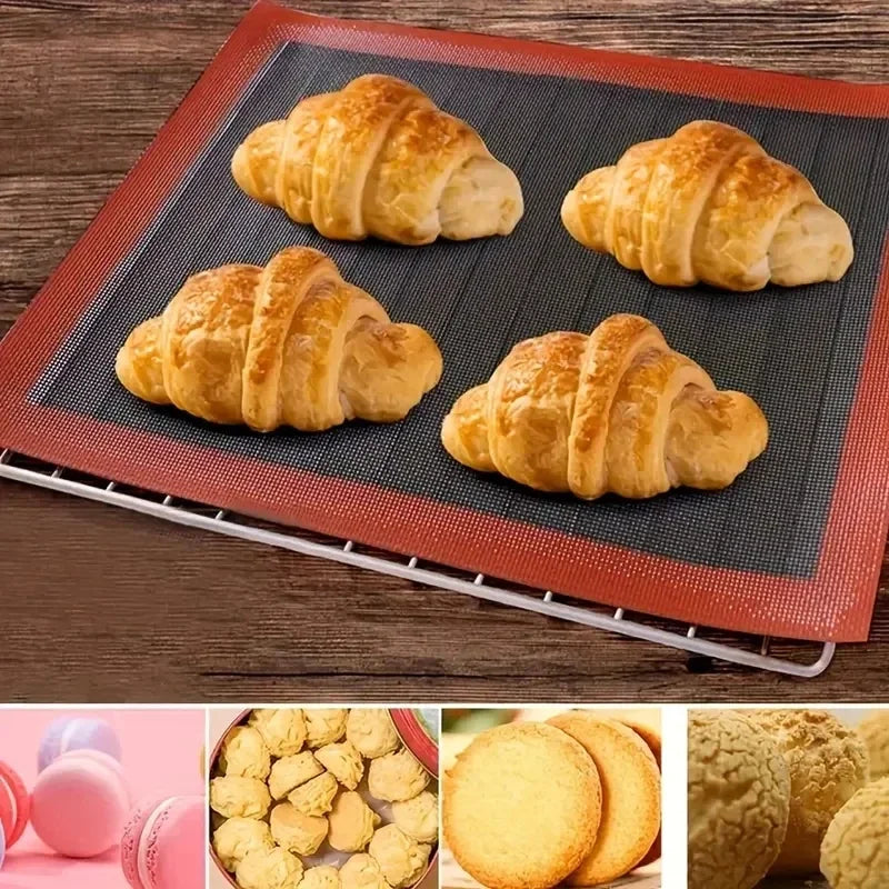 Perforated silicone baking mat by WinniHouse for cookies, macaroons, and pastry, non-stick oven sheet, set of 2.