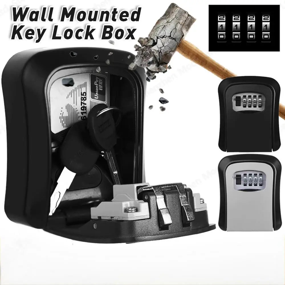 WinniHouse HEE RAK key lock box with 4-digit code, metal ABS case, wall-mounted security storage for keys and valuables