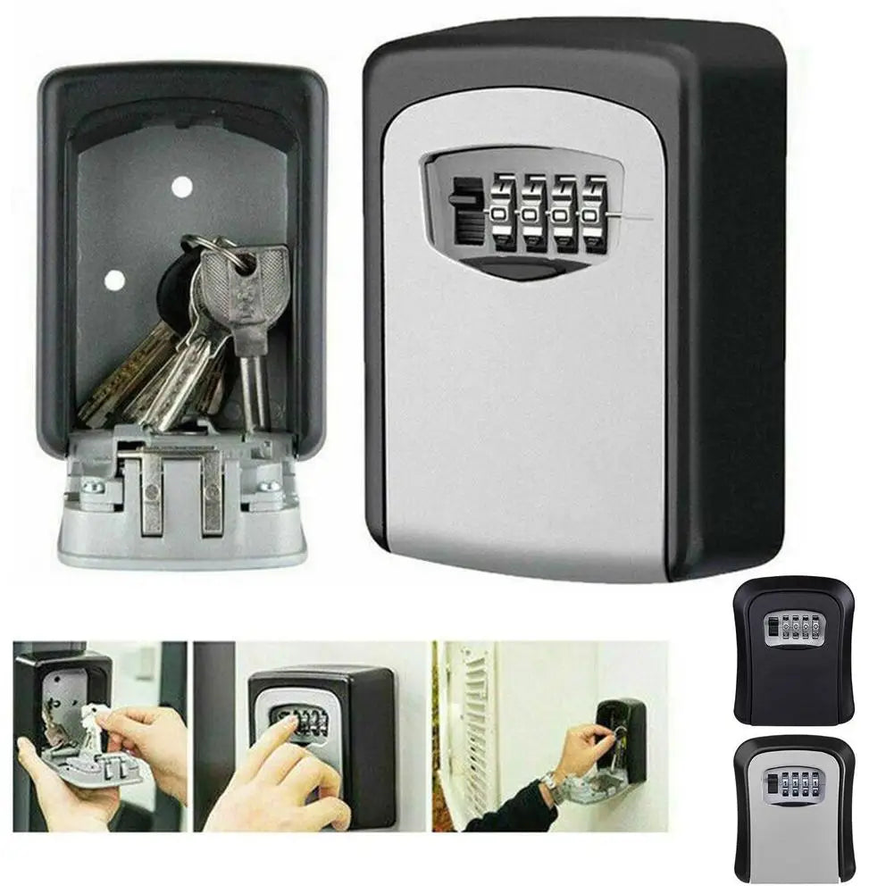 WinniHouse HEE RAK 4-digit lock box with metal ABS security case, wall-mounted, large storage space, anti-theft safe for keys