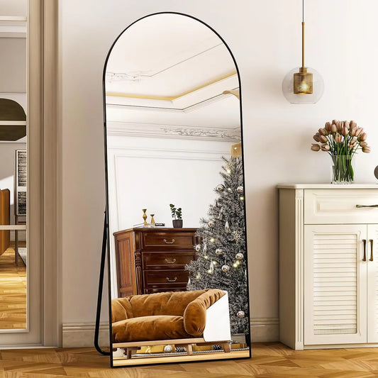 Full-length aluminum frame mirror, 26x71 inches, floor-standing design for bedroom or living room, large and stylish.