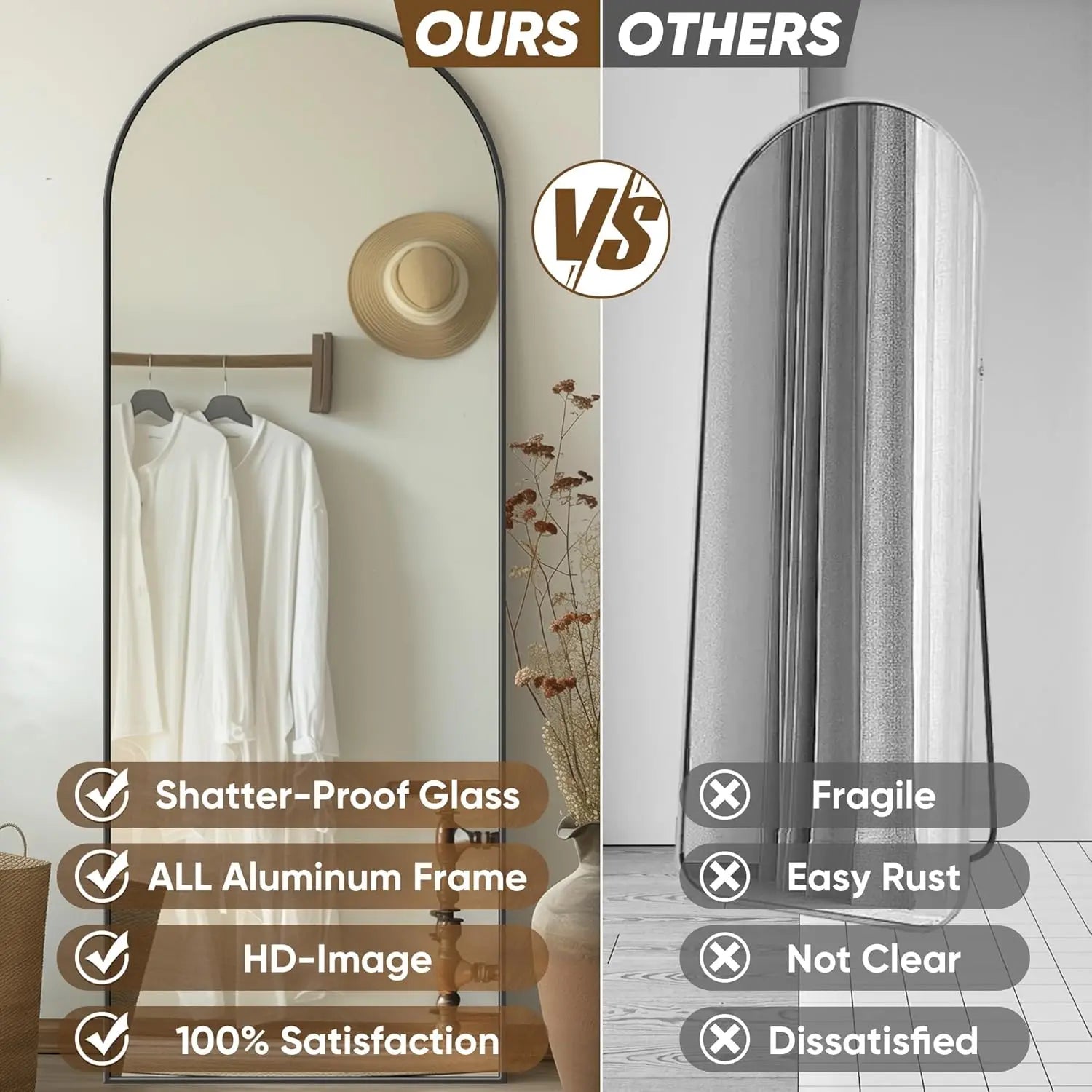 Full-length WinniShop rectangular floor mirror, 58x18 inches with stand, ideal for bedroom, living room, or wardrobe.