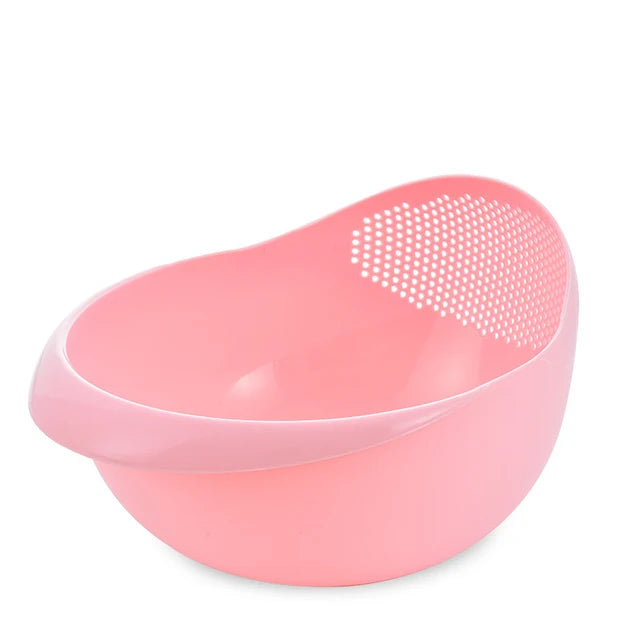 Plastic rice strainer and vegetable colander by WinniHouse, with a bowl for washing and draining fruits, vegetables, and rice.