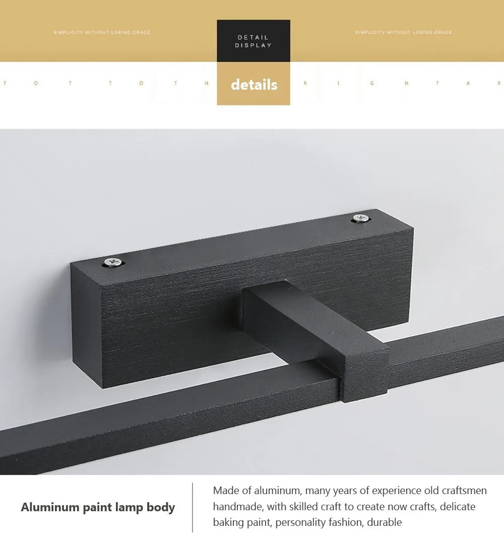 Modern WinniHouse LED wall lamp for bathroom mirrors, black and white waterproof interior lighting for makeup and decor.