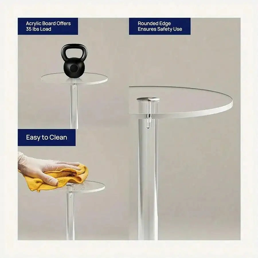 Small round transparent acrylic tea table by WinniShop, modern space-saving side table for living room or drinks.