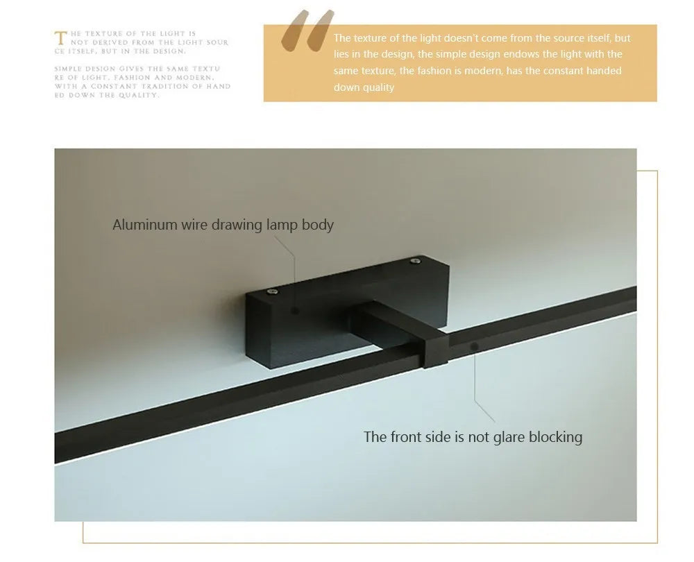 Modern WinniHouse LED wall lamp for bathroom mirror, black and white waterproof interior lighting for makeup and bathroom use.