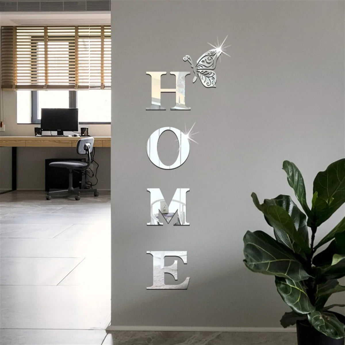 3D home logo wall decal by WinniShop, decorative mirror-style entrance wall sticker for home decor and entryway decoration.